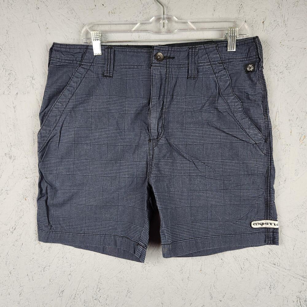 Mystic Boulevard Shorts Mens Medium Blue Plaid Chino Skate Surf Casual Preppy
